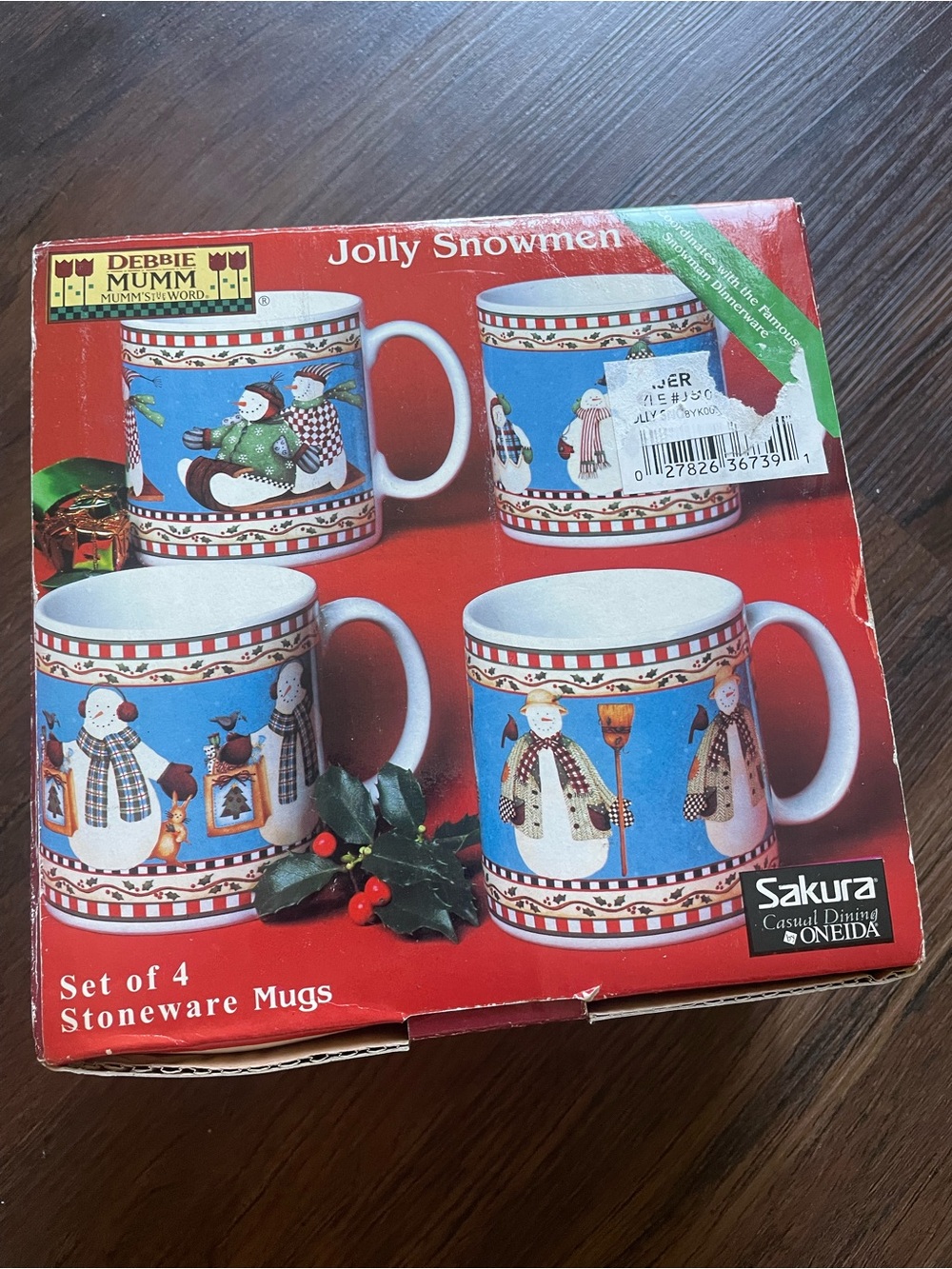 VTG 2001 Debbie Mumm Christmas Jolly Snowmen 12 oz Coffee Tea Mugs Set of 4 NIB